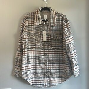 NWT Joie Fleece Plaid Size L Collard Round Hem Button Down Jacket
